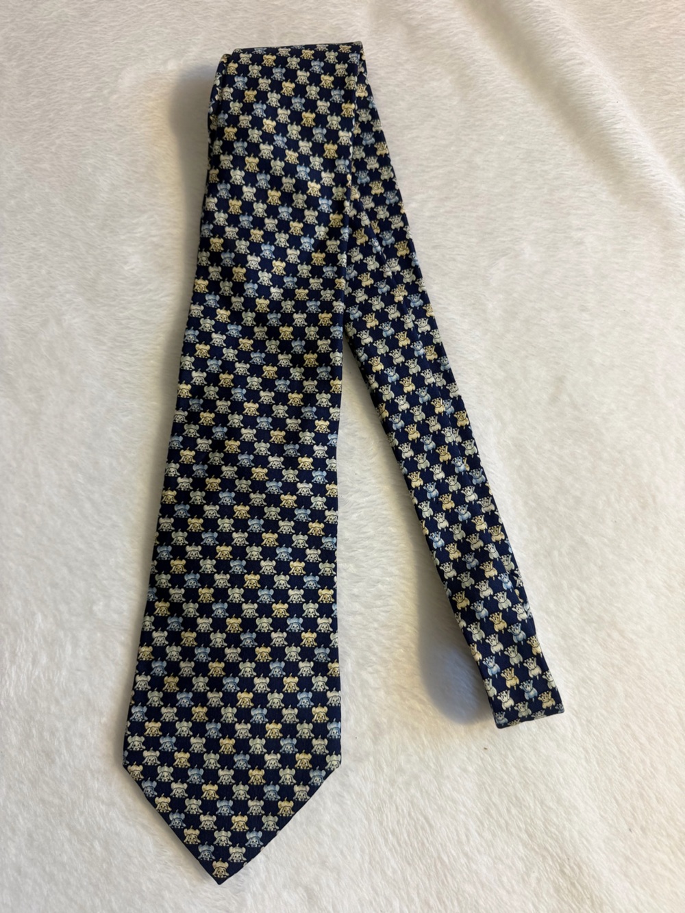 Salvatore Ferragamo Navy Tie with dog Pattern